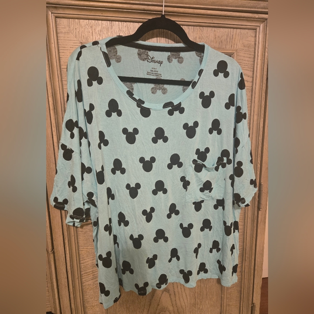 Disney Light Blue Shirt with Black Mickey Pattern